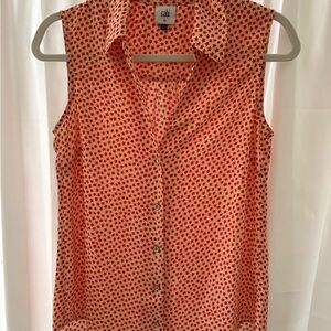 CAbi Red Floral Button Down Sleeveless Shirt